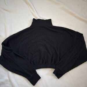 Black Ribbed Cropped Turtleneck Sweater